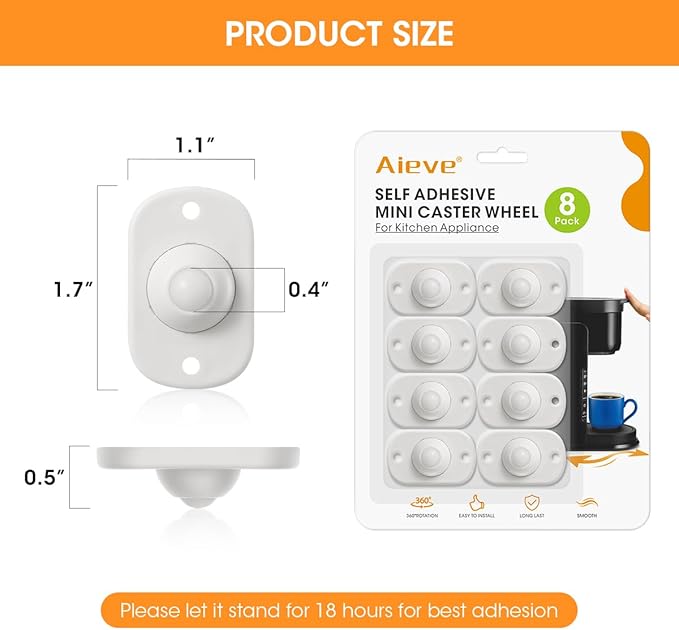 Aieve Self Adhesive Caster Wheels, 8 Pack Appliance Rollers - Image 5