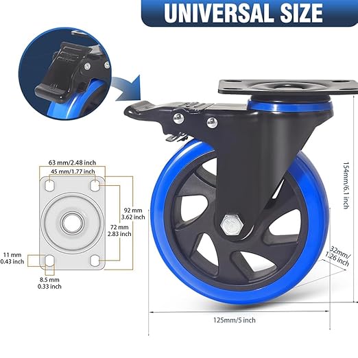 5 Inch Caster Wheels, Casters Set of 4 Heavy Duty - Image 2