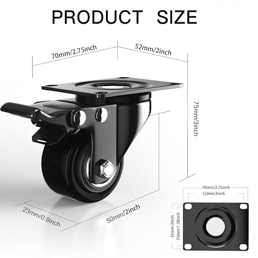 2 Inch Caster Wheels, Casters Set of 4 Heavy Duty - Image 2
