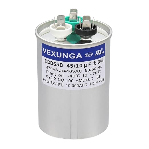 VEXUNGA 45/10 uF 45+10 MFD 370VAC or 440VAC Dual Run Start Round A/C Capacitor by VEXUNGA