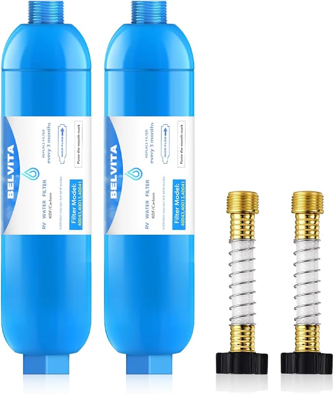 RV inline water filter with Flexible Hose Protector, Dedicated by BELVITA