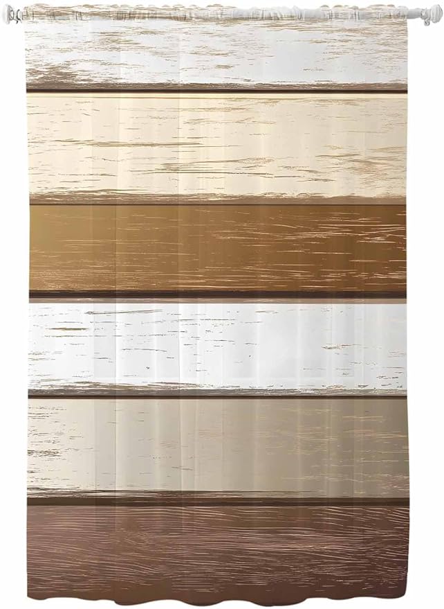 Sheer Curtains 72 Inches Long, Vintage Geometric Brown Semi Sheer Curtains by Unknown