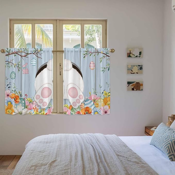 Easter Kitchen Curtains 45 Inch Long 2 Panel Set, Rod Pocket Window Treatment - Image 4