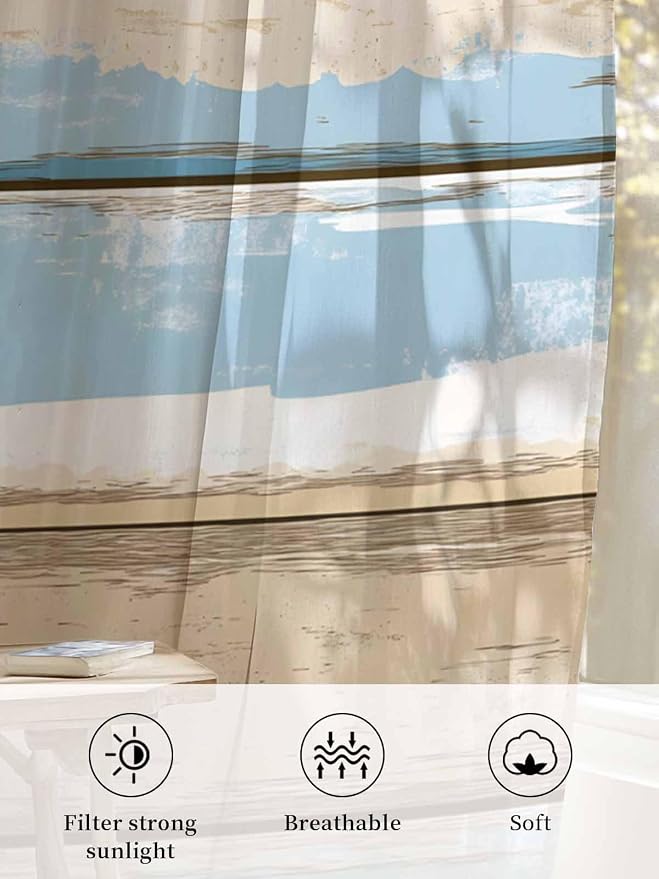 Sheer Curtains 72 Inches Long, Vintage Geometric Blue Semi Sheer Curtains Light - Image 6