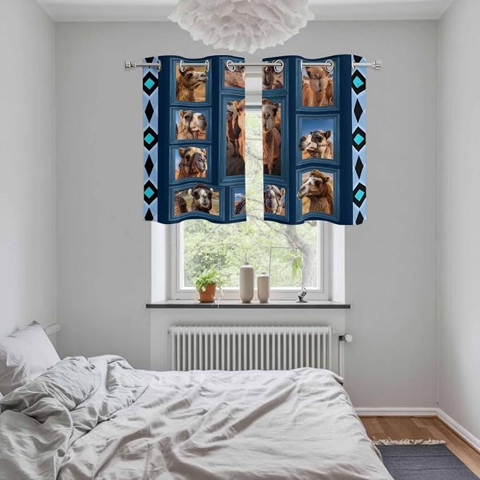 2 Panel Kitchen Cafe Curtains, Desert Camels Sunlight Filtering Nature Air - Image 5