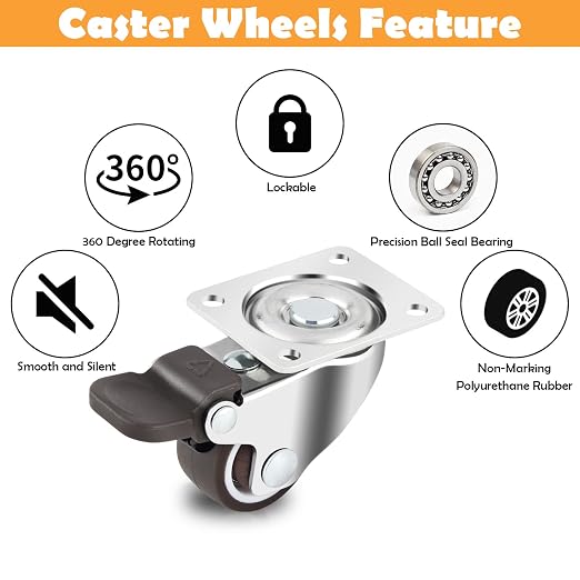 HOWDIA 1.5" Caster Wheels Low Profile Casters Set of 4 Heavy Duty, 360 Degree - Image 4