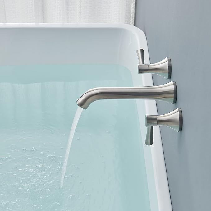 Tub Filler Wall Mount Roman Tub Faucet Brushed Nickel Brass Bathtub Faucets with 2 Handles