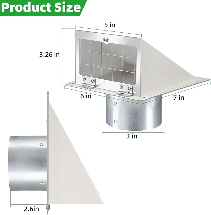 3 Inch Dryer Vent Cover Outside, Metal Exterior Vent Cover - Image 2