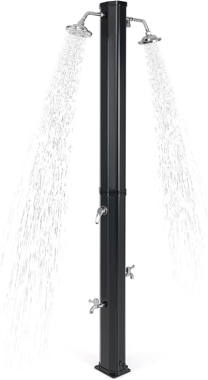 Giantex 9.3 Gallon Outdoor Shower, Solar Shower with Dual 360°Rotating Shower Heads, 2 Foot Showers, Hot & Cold Water Adjustable Faucet, 7.2 FT Outside Shower for Patio, Yard, Poolside, Beach, Garden