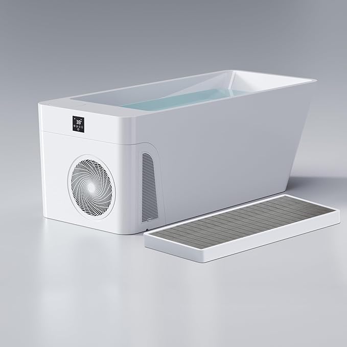 Deeptime Smart Cold Plunge Tub with Basin, Built-in Chiller (Down to 38 °F) – Smartphone Controlled, Whisper-Quiet, Spacious Design for Full-Body Recovery & Cold Therapy,White