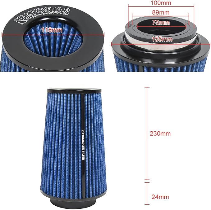 Universal 3/3.5/4" High-Flow Air Filter, Reusable Cone Cold Air Intake - Image 2