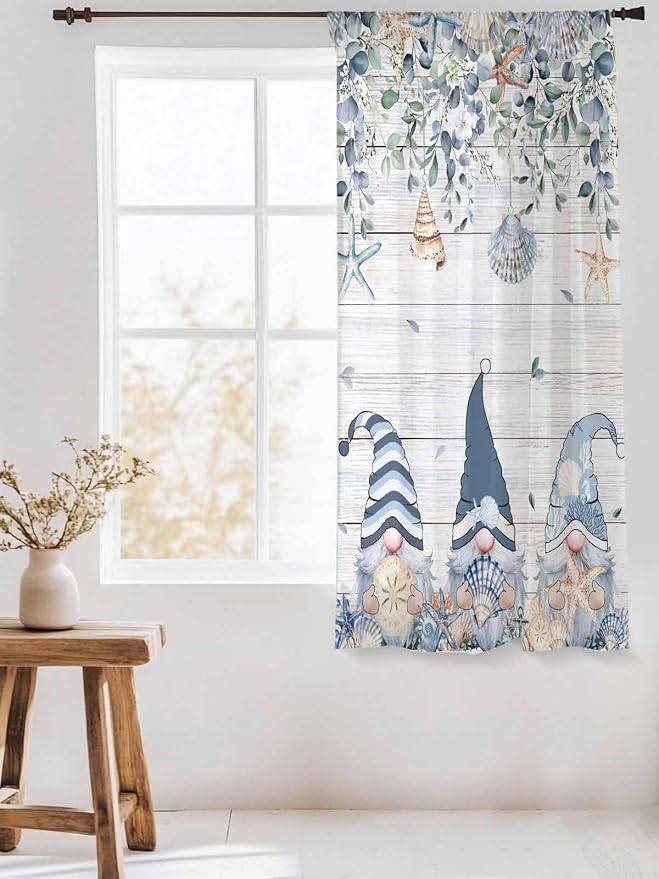 Sheer Curtains 63 Inch Length, Coastal Eucalyptus Leaf Semi Sheer Curtains - Image 3