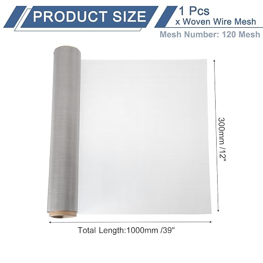 uxcell 120 Mesh 39" x 12" Woven Wire Mesh, 304 Stainless Steel Air Vent Filter - Image 2