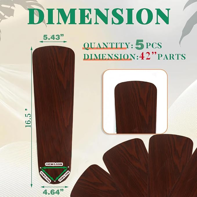 16" Fan Blades - 42" Ceiling Fan Replacement - Black Wood - Image 2