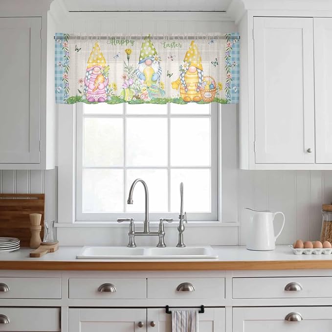 Easter Sheer Valances for Windows 60"x18", Light Filtering Kitchen Curtains - Image 3