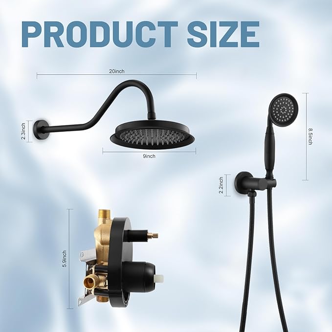 Antique Shower Head Faucet Set,Matte Black Vintage Wall Mount Shower Faucets Combo With Handheld Spray,Bathroom Rainfall Shower System Trim Kit With Brass Pressure Balance Valve & 9''Shower Head