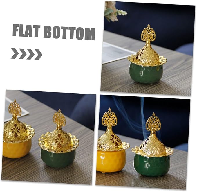 Elegant Green Ceramic and Metal Incense Burner - Image 6