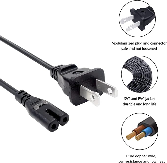 2 Prong Power Cord Replacement for Medify Air Purifier MA-50 MA-15 MA-25-W1 - Image 5