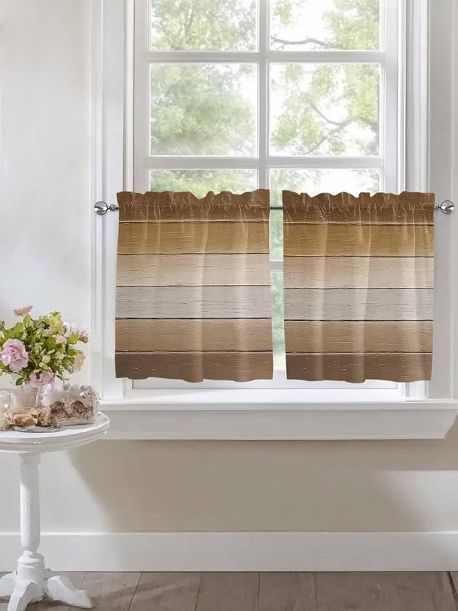 Vintage Brown Gradient Wood Grain Window Valance Curtains, Farmhouse Wood Barn - Image 4