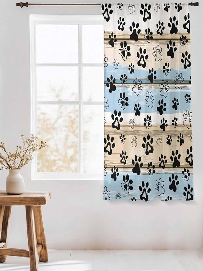 Sheer Curtains 72 Inches Long, Vintage Farmhouse Rustic Wooden Grain Privacy - Image 3
