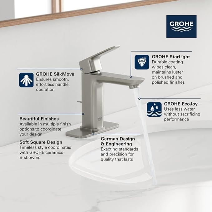 Grohe 1019200000 Cubeo Single Hole Single Handle M-Size Bathroom Faucet, 1.2 GPM, Starlight Chrome