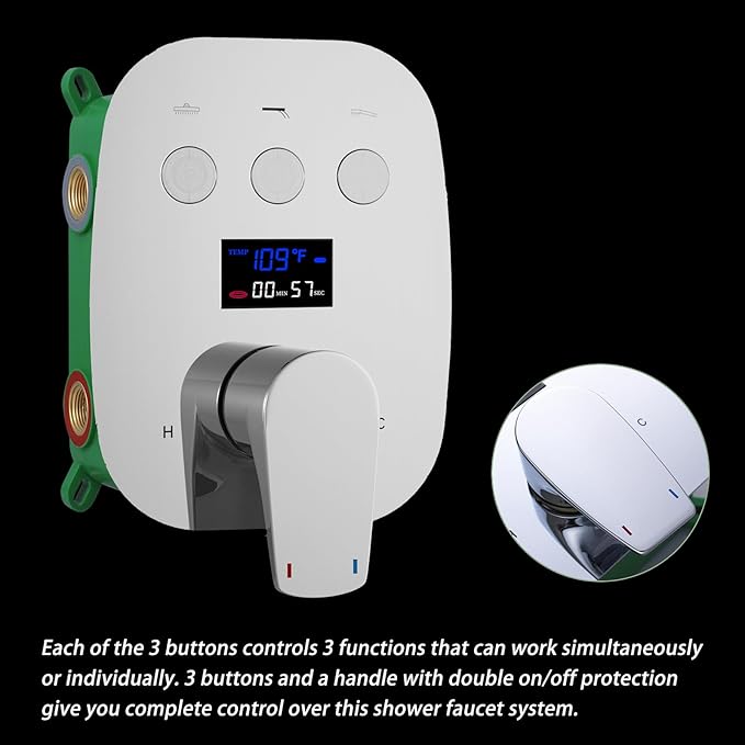 Shower System Chrome Shower Set, Push Button Shower Faucet with 2 Rain Shower Head(12+8 inch), Handheld Shower, with Digital Temperature Display Function