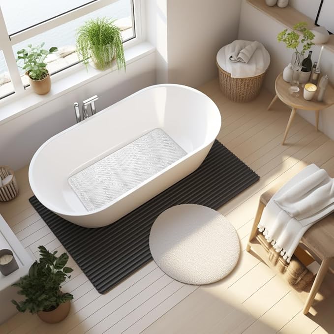 Double Layer Foam Non Slip Bathtub Mat 37x17in, More Comfortable and Thicker Tub Mat Than Ordinary Foam Shower Mat, Bath Mat for Tub with Suction for Comfort and Safety (White, 36'' x 17'')