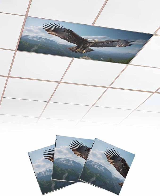 3 Pcs Fluorescent Light Covers for Ceiling Lights, Bald Eagle Soaring Above by Chees+D+Zone