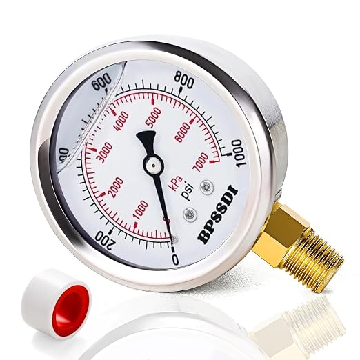 0-1000 Psi Glycerin Liquid Filled Hydraulic Pressure Gauge, 2.5" Dial Size by BPSSDI