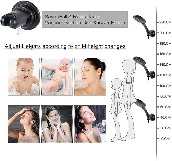 JiePai Vacuum Suction Cup Shower Head Holder,Adhesive Adjustable Suction Handheld Shower Holder Bracket,Removable Wall Mount Holder for Bathroom,Chrome