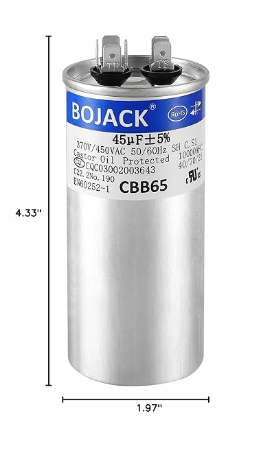 BOJACK 45 uF MFD 370/450 V CBB65 Round Run Start Capacitor - Image 5