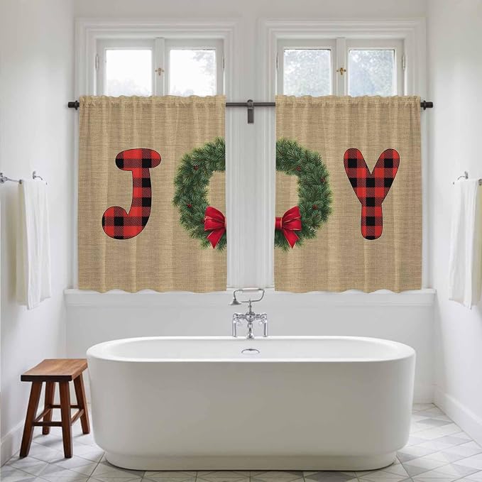 Red Green Christmas Kitchen Curtains 45 Inch Long 2 Panel Set, Rod Pocket - Image 5