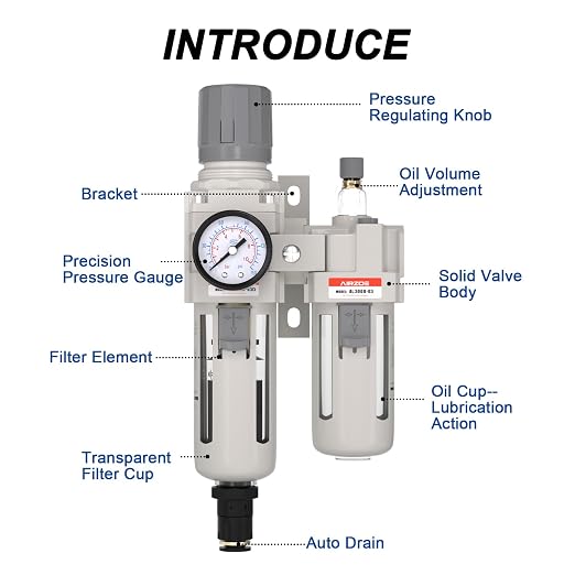 3/8" NPT Compressed Air Filter Regulator Lubricator Combo, Air Compressor Water - Image 3