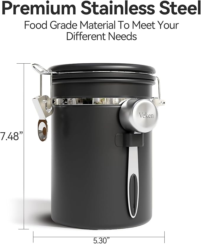 Veken Coffee Canister with Window, Airtight Stainless Steel Pantry Container - Image 5