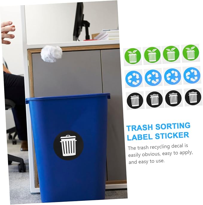 12pcs Waste Sorting Stickers Trash Can Recycling Decals Self-Adhesive Labels - Image 4