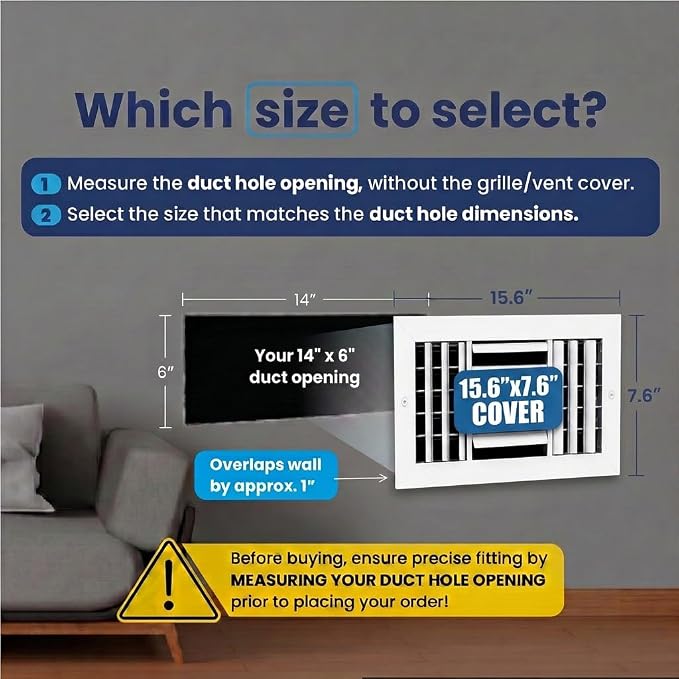 14x6 Inch Aluminum 3-Way Air Flow Vent Cover Wall or Ceiling – Quiet HVAC Wall - Image 2