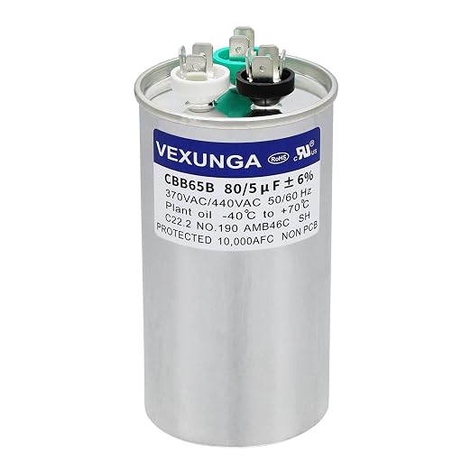 VEXUNGA 80/5 uF 80+5 MFD 370VAC or 440VAC Dual Run Start Round A/C Capacitor by VEXUNGA