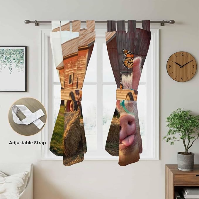 Farm Pig Bedroom Curtains 72 Inch Length, Window Curtains Tab Top, Farmhouse - Image 5