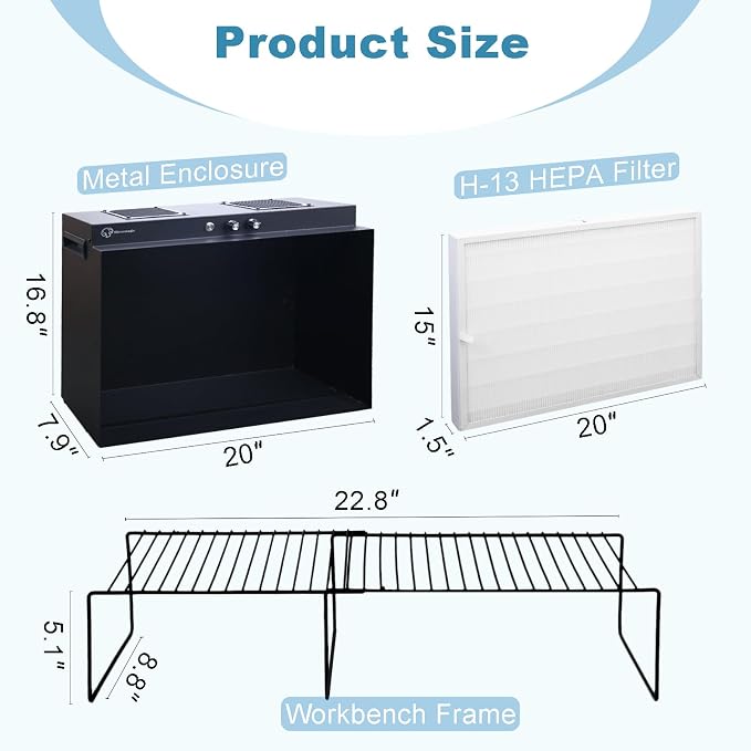 Laminar Flow Hood with H13 HEPA Filter (20"x15"）, FFU Class 100 / ISO 5 Clean - Image 3