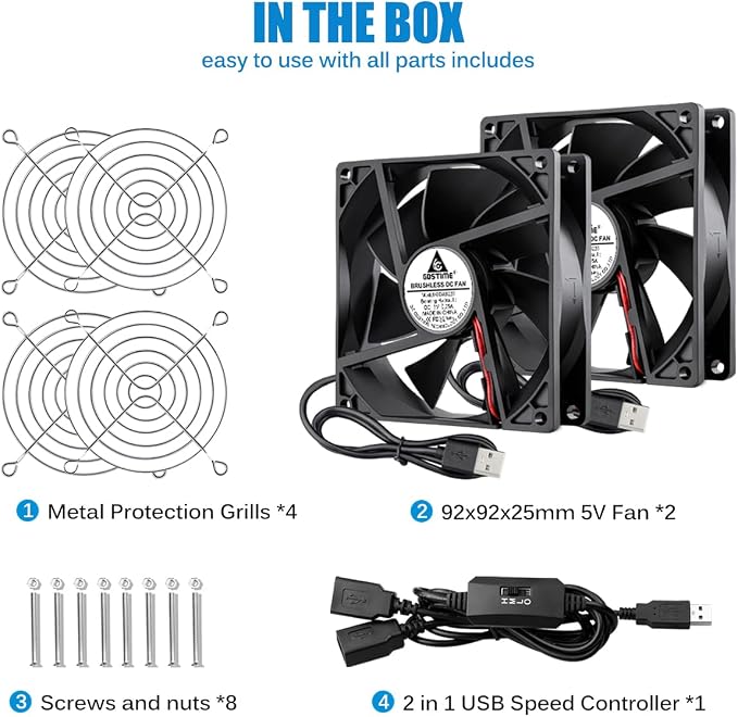 GDSTIME 5V USB 90mm Fan with Speed Control, 92mm x 92mm x 25mm Brushless DC PC - Image 7