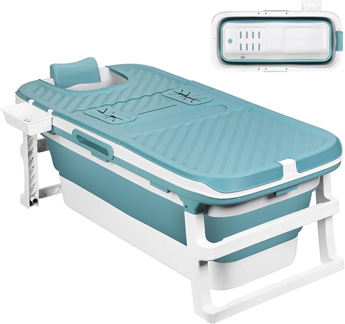 Portable Folding Bathtub for Adults, 51" Foldable Soaking Tub with Thermal Cover & Massage Roller, Large Collapsible Bathtub Freestanding, Ice Bath Tubs for Cold Plunge Spa Home Camping Trave