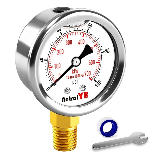 0-100 Psi 2-inch Pressure Gauge, Glycerin Filled, 1/4" NPT Lower Mount by Unknown