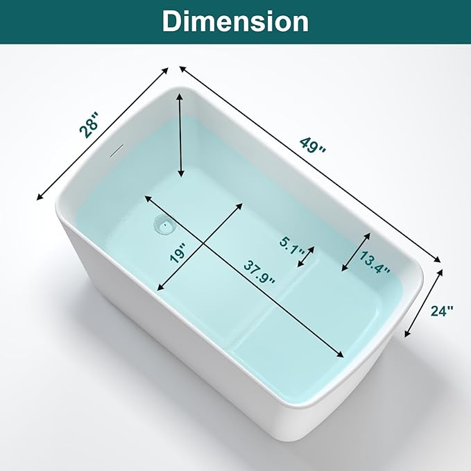 49" Acrylic Freestanding Soaking Tub w/Seat- Contemporary Design with Toe-Tap Drain & Brushed Nickel Overflow - 55 Gal, cUPC Certified
