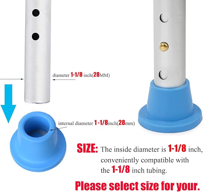 Replacement Feet for Shower Chair Bath Seat, Shower stools and Transfer Bench, Non-Skid Shower Bench and Tub Transfer Benches Rubber Suction Cup Feet, Metal Insert Reinforced (1-1/8" I.D, Blue)