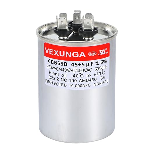 VEXUNGA 45/5uF AC Capacitor 45 5 uF MFD 370/440/450 VAC CBB65B Dual Run Start by VEXUNGA
