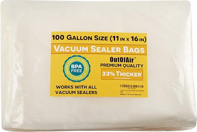 100 Vacuum Sealer Bags: Gallon Size by OutOfAir Works by OutOfAirVacuumSealerBags