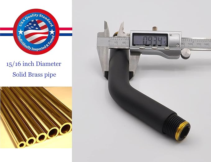 Aquaiaw Shower Arm and O-Ring Flange, 8 inch, Solid Brass, Round, Both 1/2 NPT Tapered Threads, Matte Black Wall Mount Shower Arm Extension with Escutcheon, for Rain Shower Head Max. 12 inch