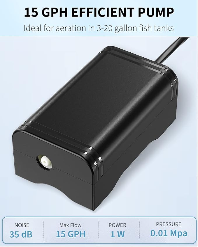 Pawfly Mini Aquarium Air Pump for 3-20 Gallon Nano Fish Tanks 15 GPH Oxygen - Image 4