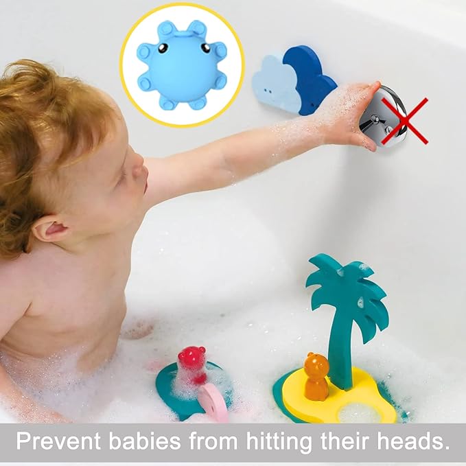 Bath Tub Overflow Drain Cover- Silicone Bathtub Overflow Cover with Suction Cups, Tub Drain Block Adds Inches of Water for Deeper Bath, Cute Bathroom Accessories, Blue