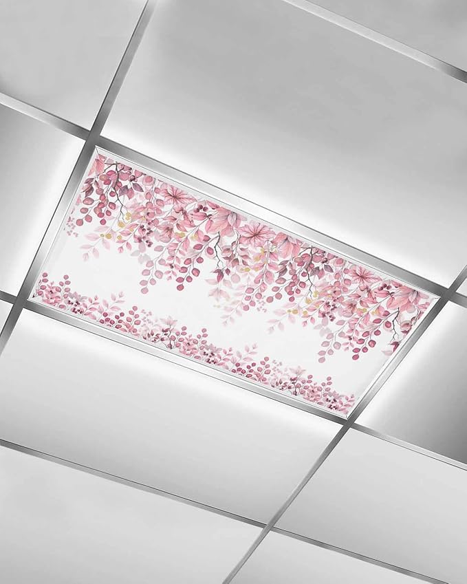 Fluorescent Light Covers for Ceiling Lights Pink Eucalyptus Leaves Magnetic by Home+L6